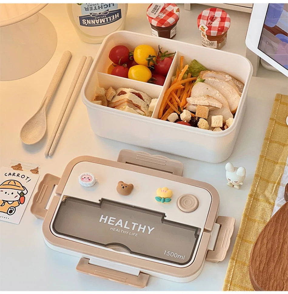 Simple Cute Portable Lunch Box, With Compartment & Microwave-Safe, Perfect for Work, School, or Picnics