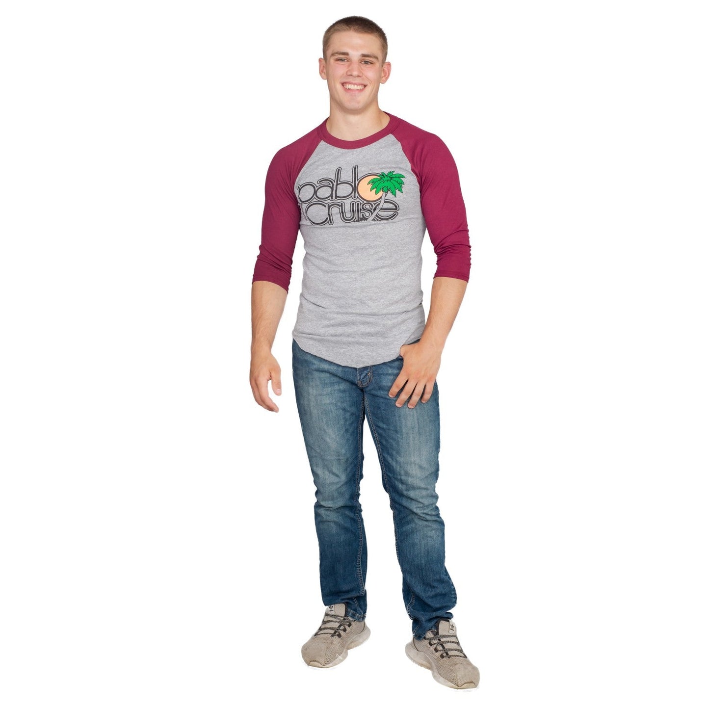 Step Bros Pablo Cruise Adult Gray and Maroon Raglan Funny Movie T-Shirt Tee