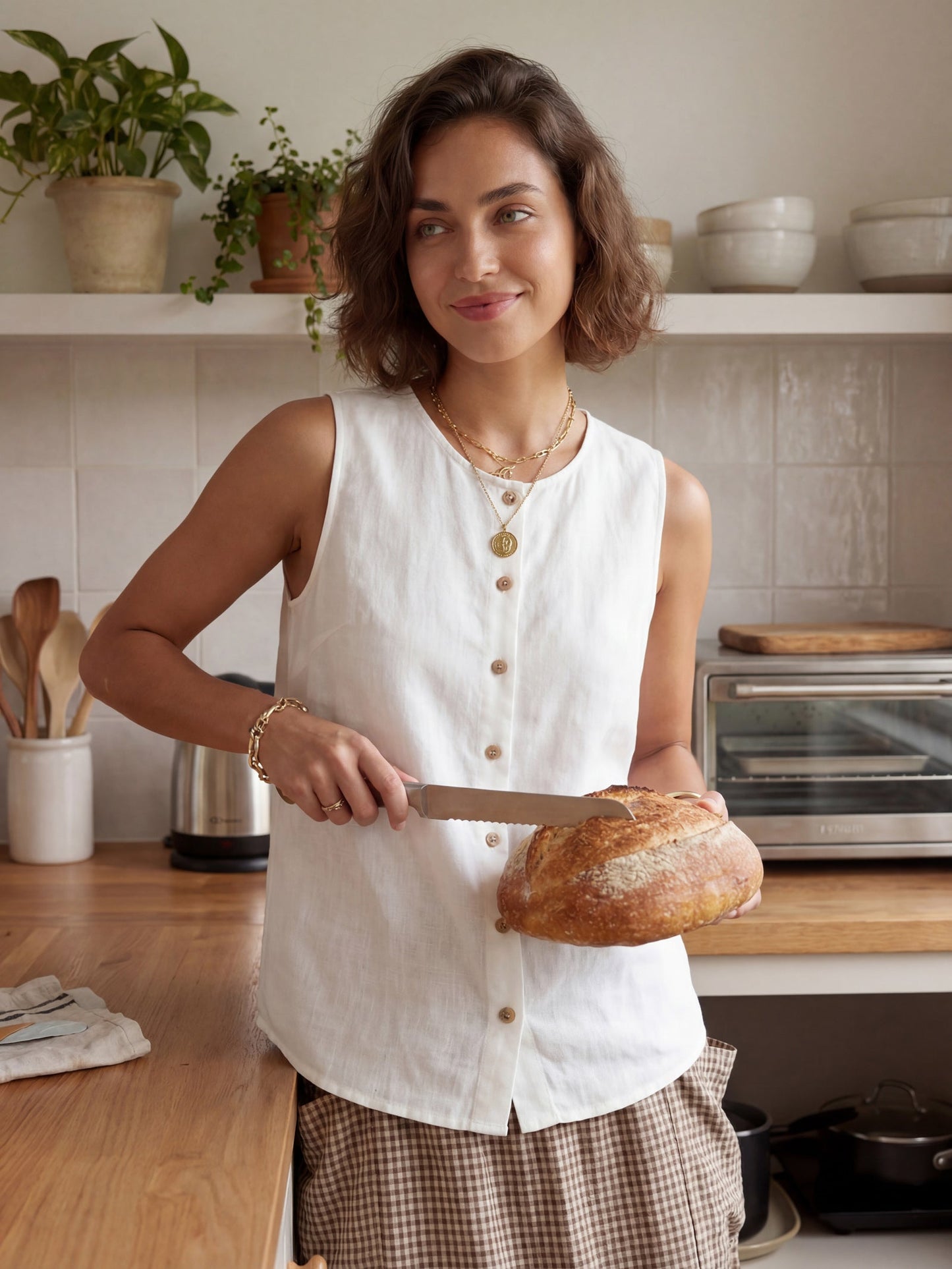 100% Linen Buttons Down Tank Top ERIN
