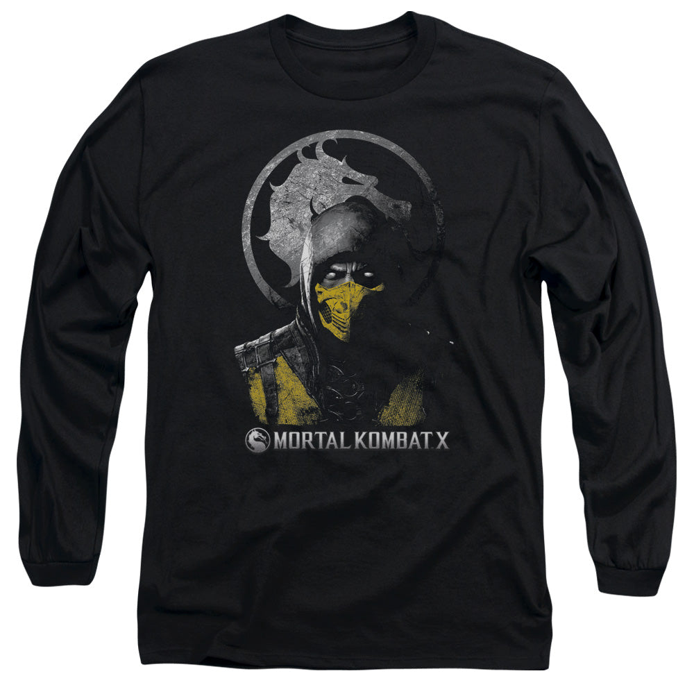 Mortal Kombat X Scorpion Bust Mens Long Sleeve Shirt Black Officially Licensed