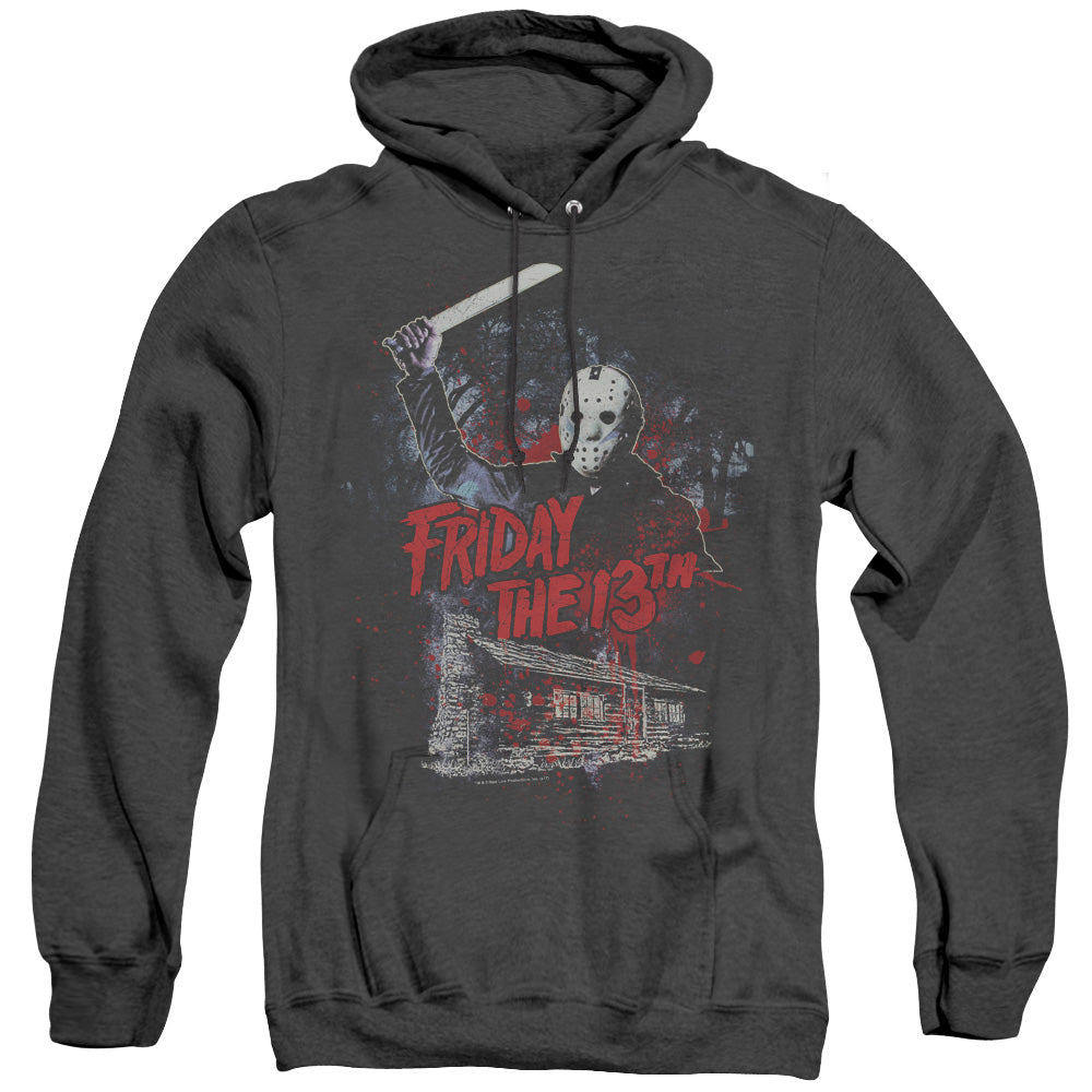 Friday The 13Th Cabin Mens Heather Hoodie Black Officially Licensed