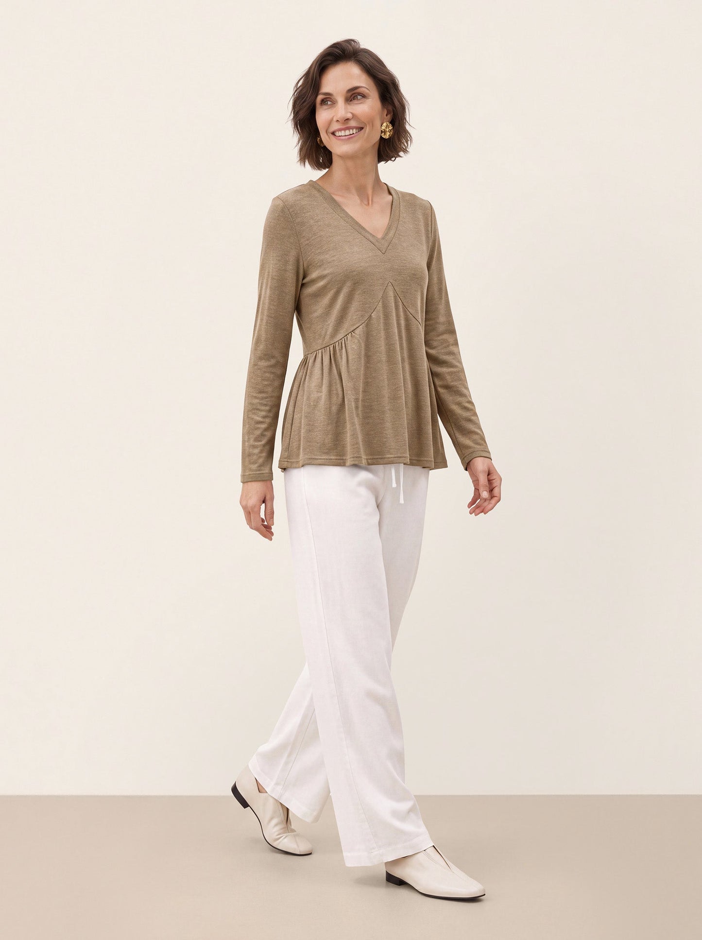 Wool Diagonal Seam Peplum Knit Top ROSINA