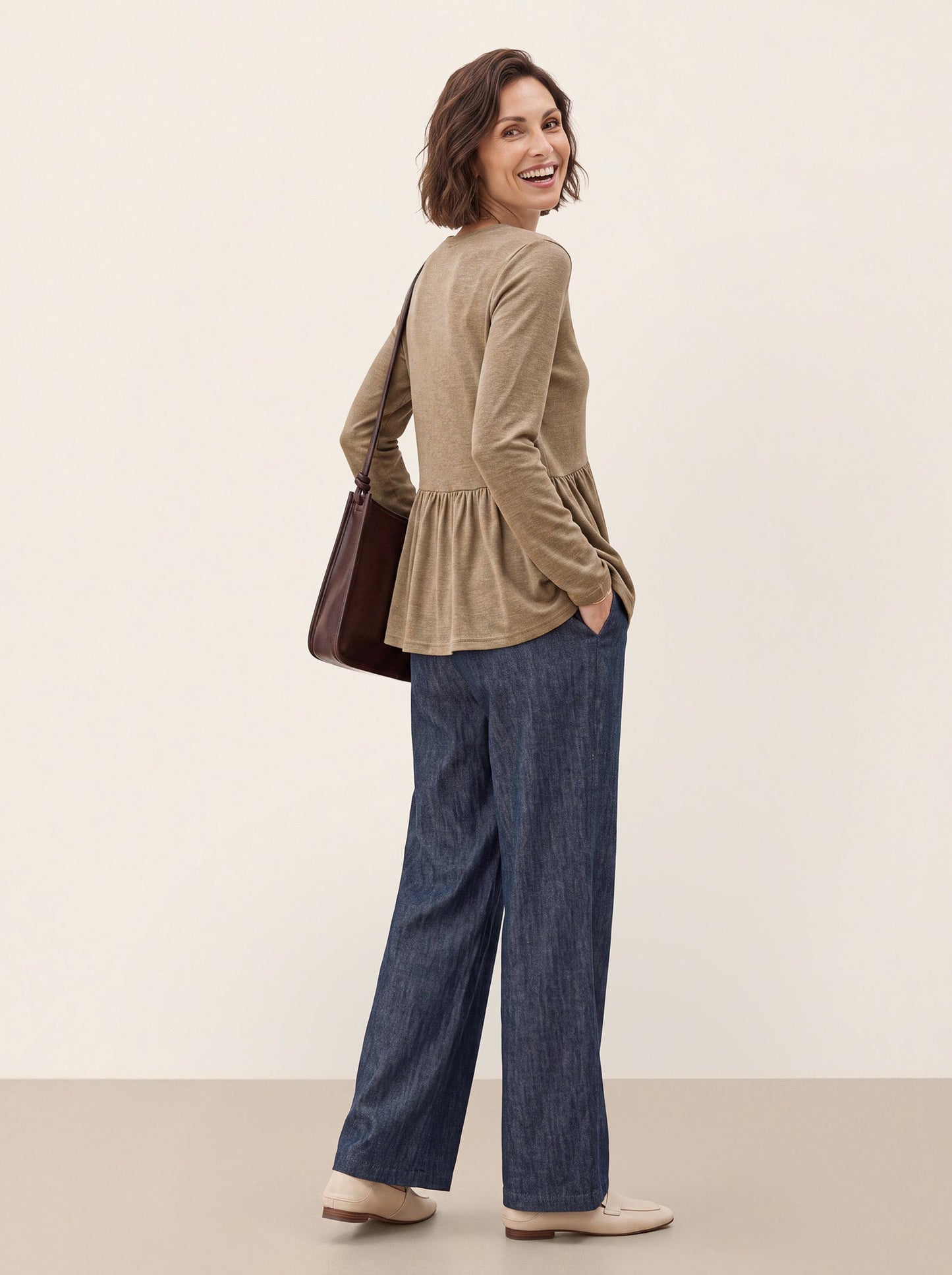 Wool Diagonal Seam Peplum Knit Top ROSINA