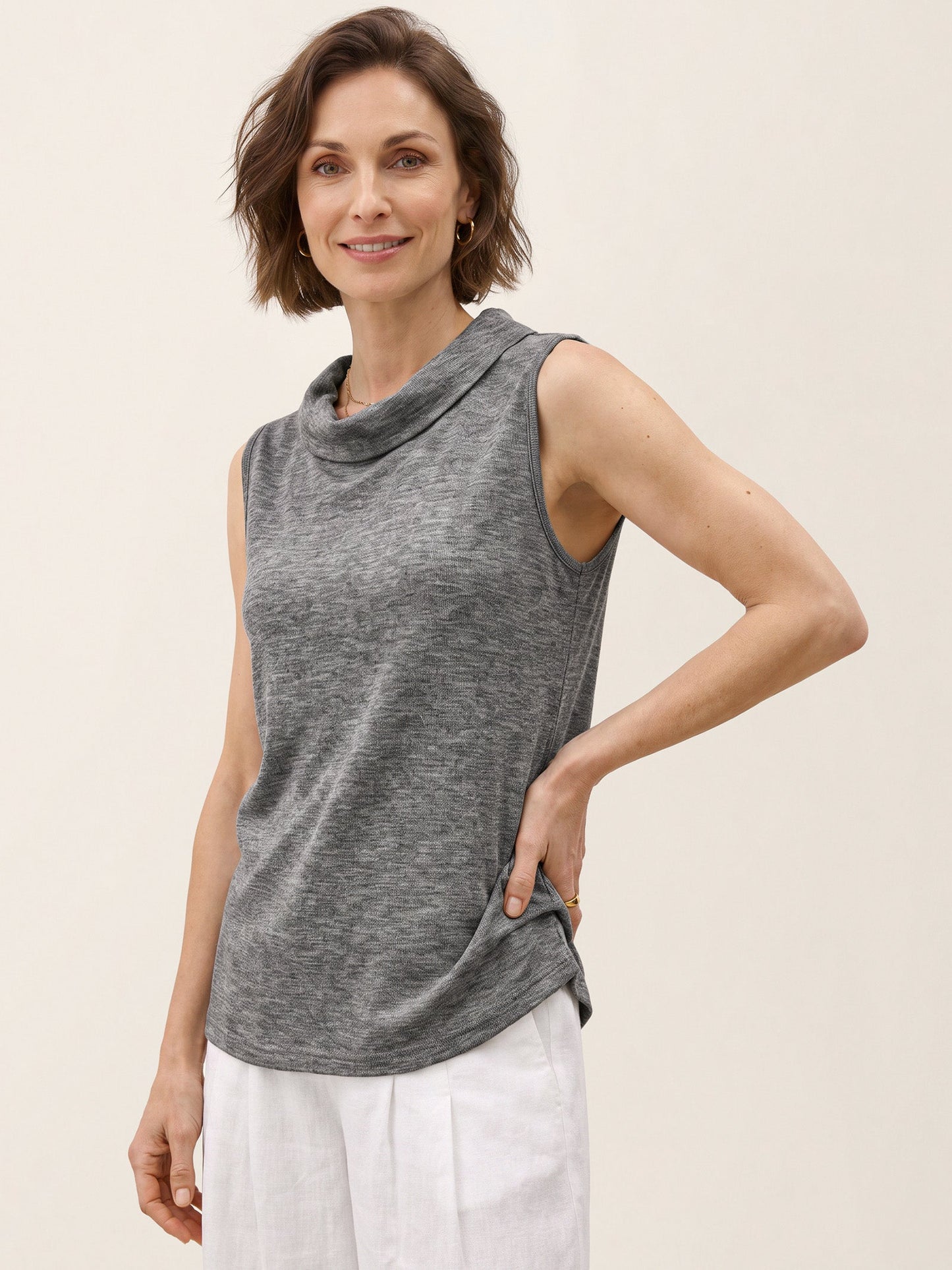Wool Draped Collar Sleeveless Knit Top NADINE
