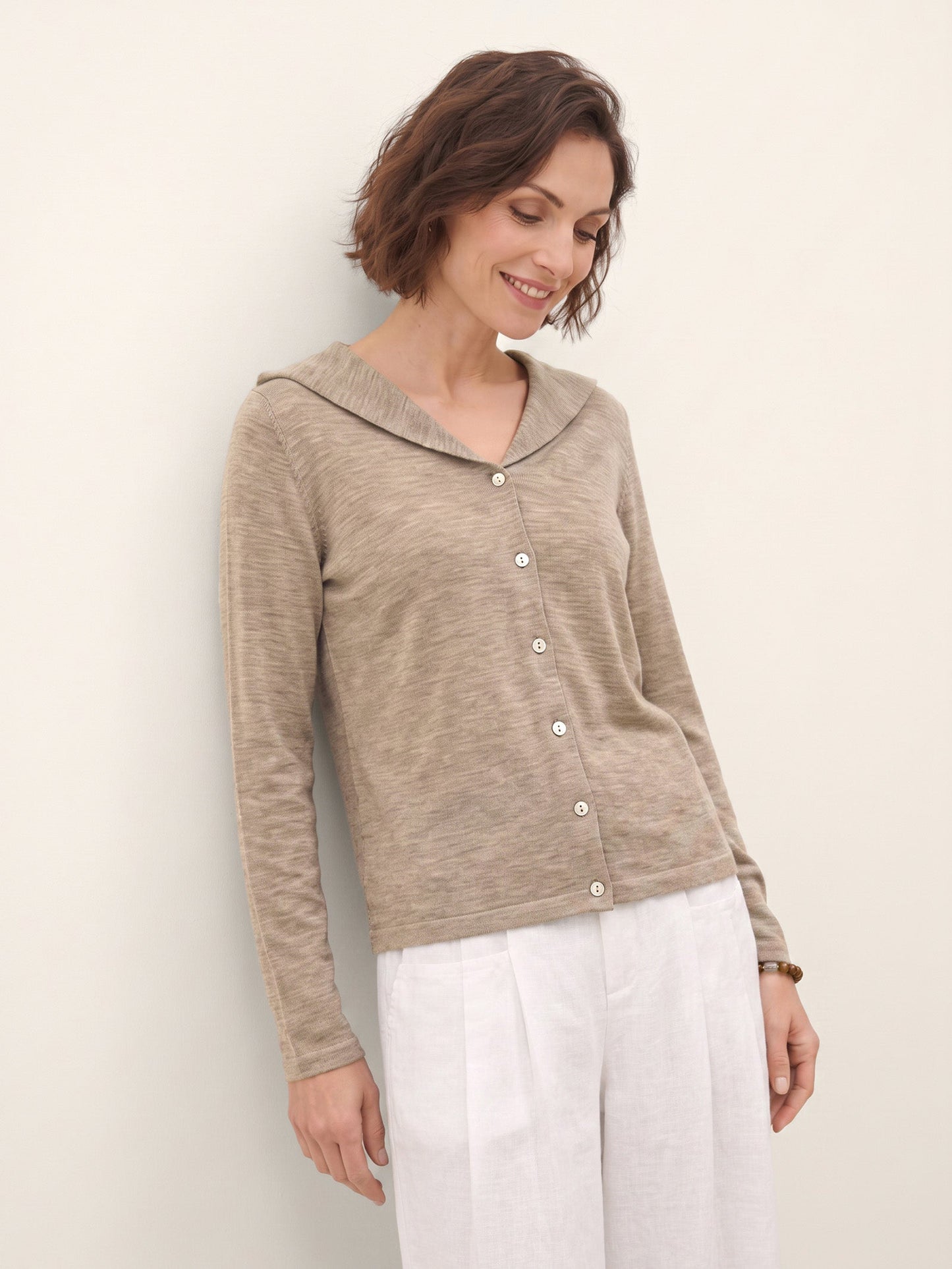 Wool Hooded Collar Shell Button Knit Cardigan SYLVIE