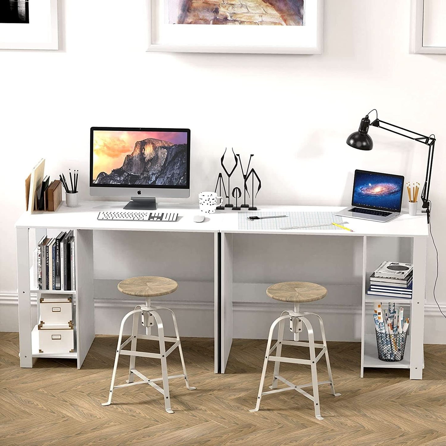 White Home Office Desk With Open Shelves 38 Inch Width