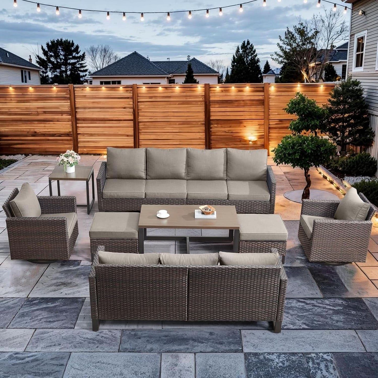 9 Piece Outdoor Patio Furniture Set with Swivel Rockers