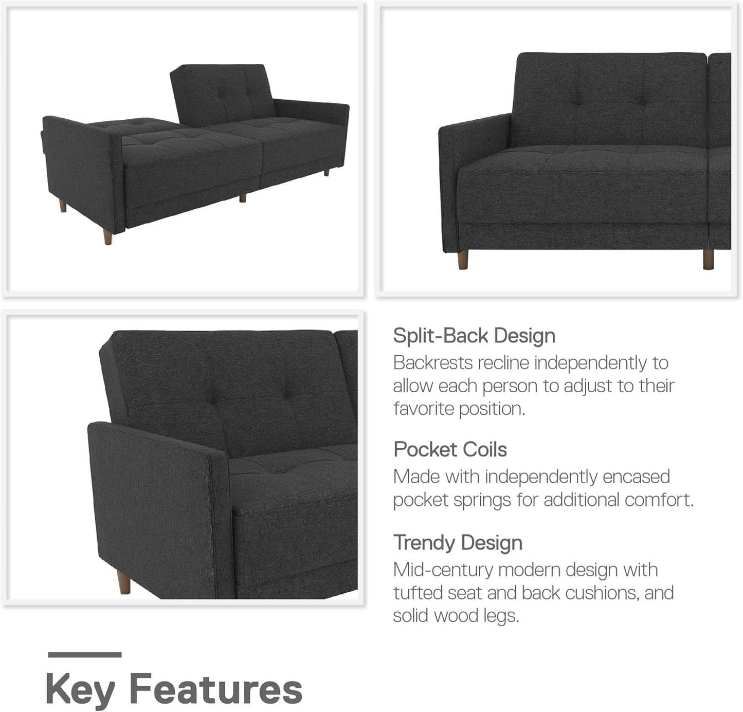 Contemporary Upholstered 76 Inch Grey Sleeper Sofa