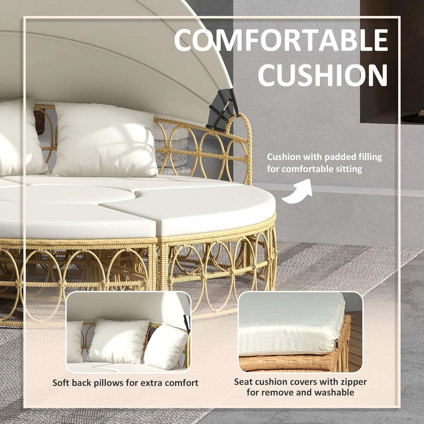Outdoor Round Daybed Set with Canopy and Cushions