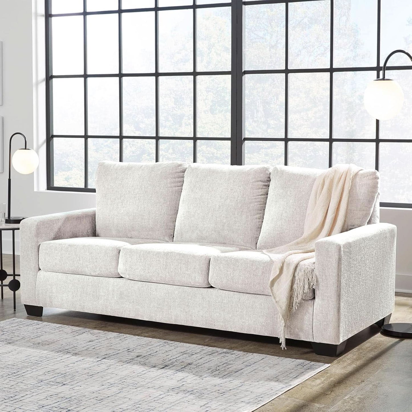 White Queen Upholstered Sleeper Sofa With Gel Memory Foam