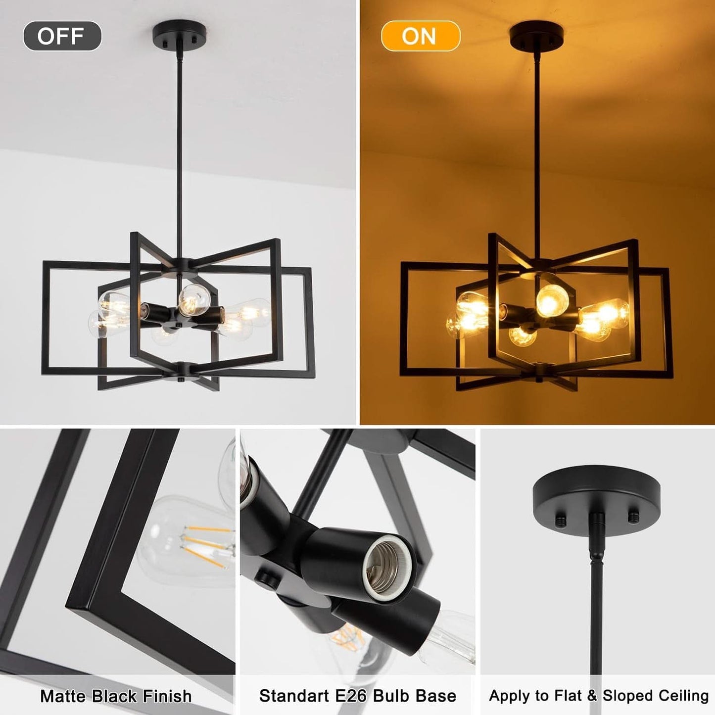 Black 23 Inch Farmhouse Chandelier For Dining Room
