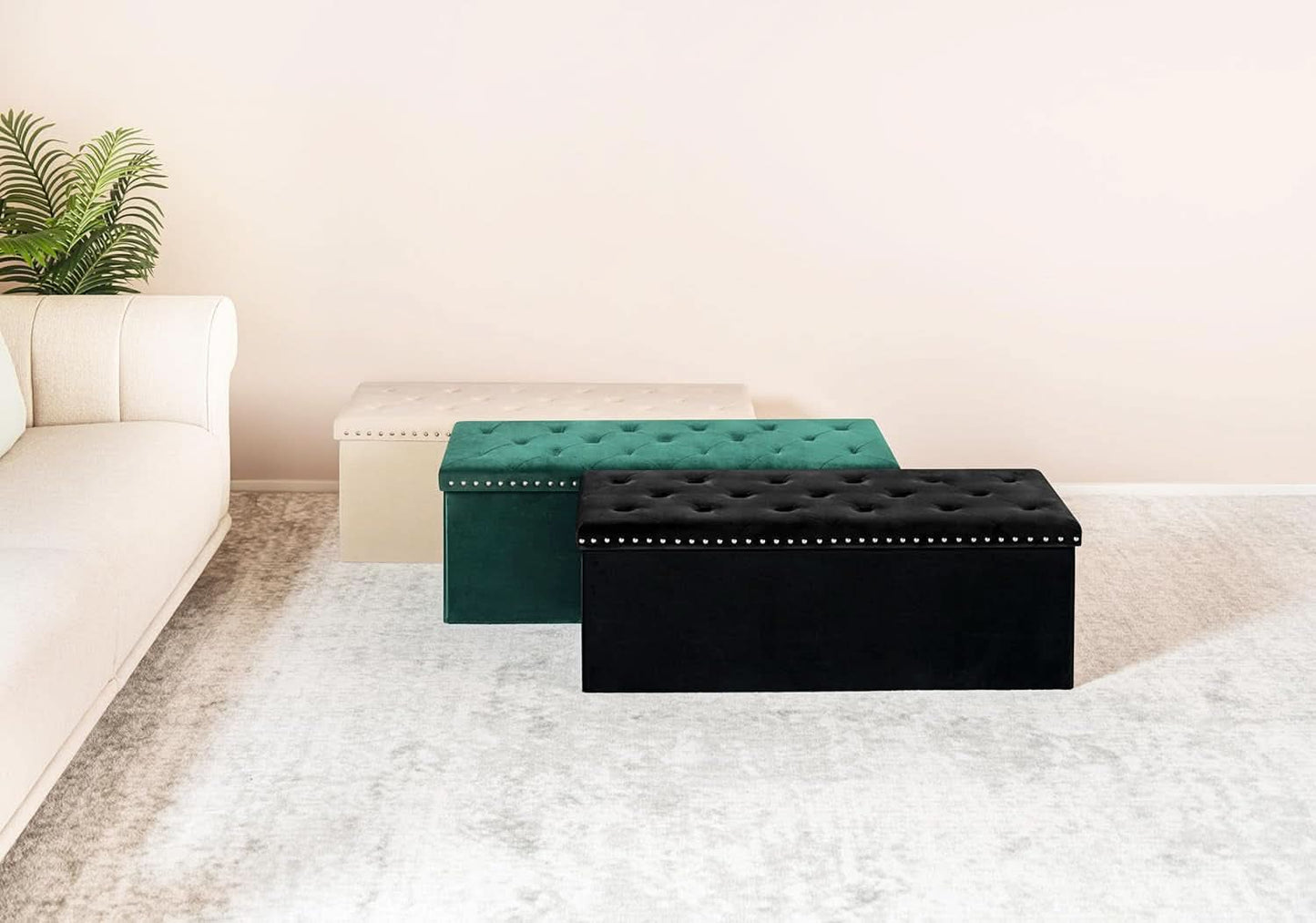 Jet Black Storage Ottoman Bench Seat 43.3 Inch Length