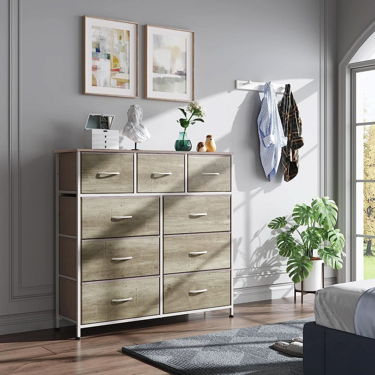 Fabric Storage Tower With Nine Drawers Greige For Bedrooms And Nurseries