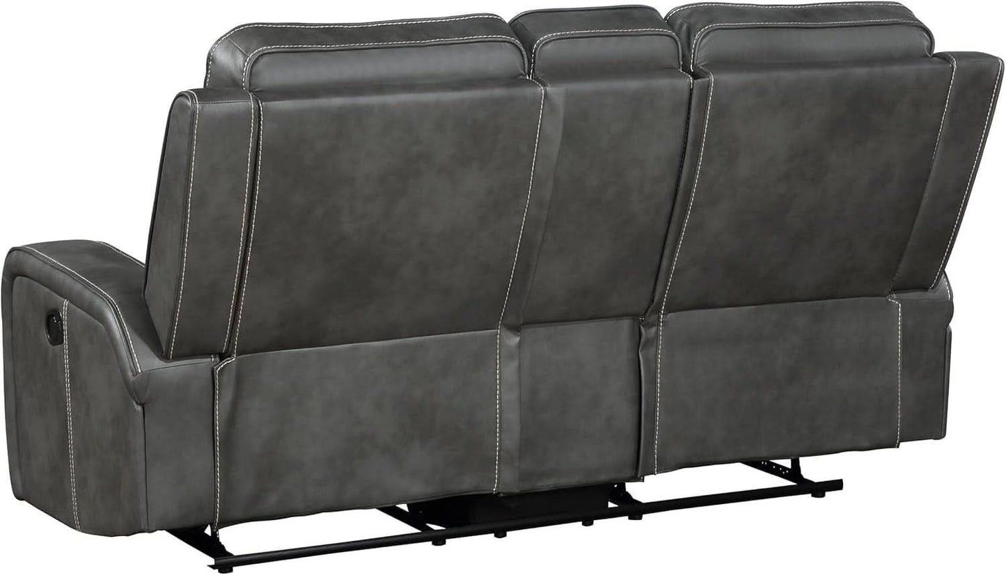 Gray Faux Leather Reclining Loveseat With Manual Recline