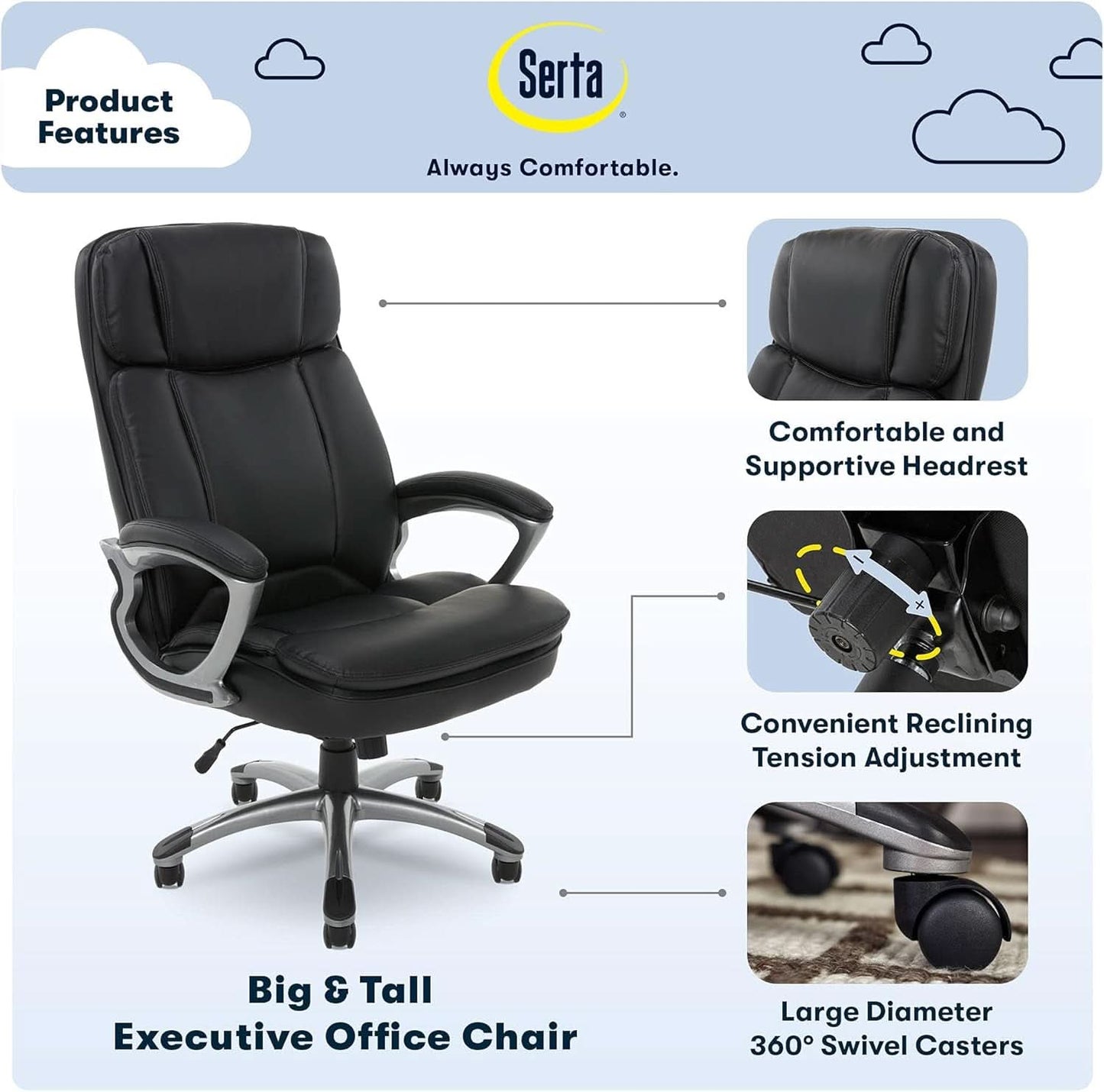 Big And Tall Black Ergonomic Executive Office Chair