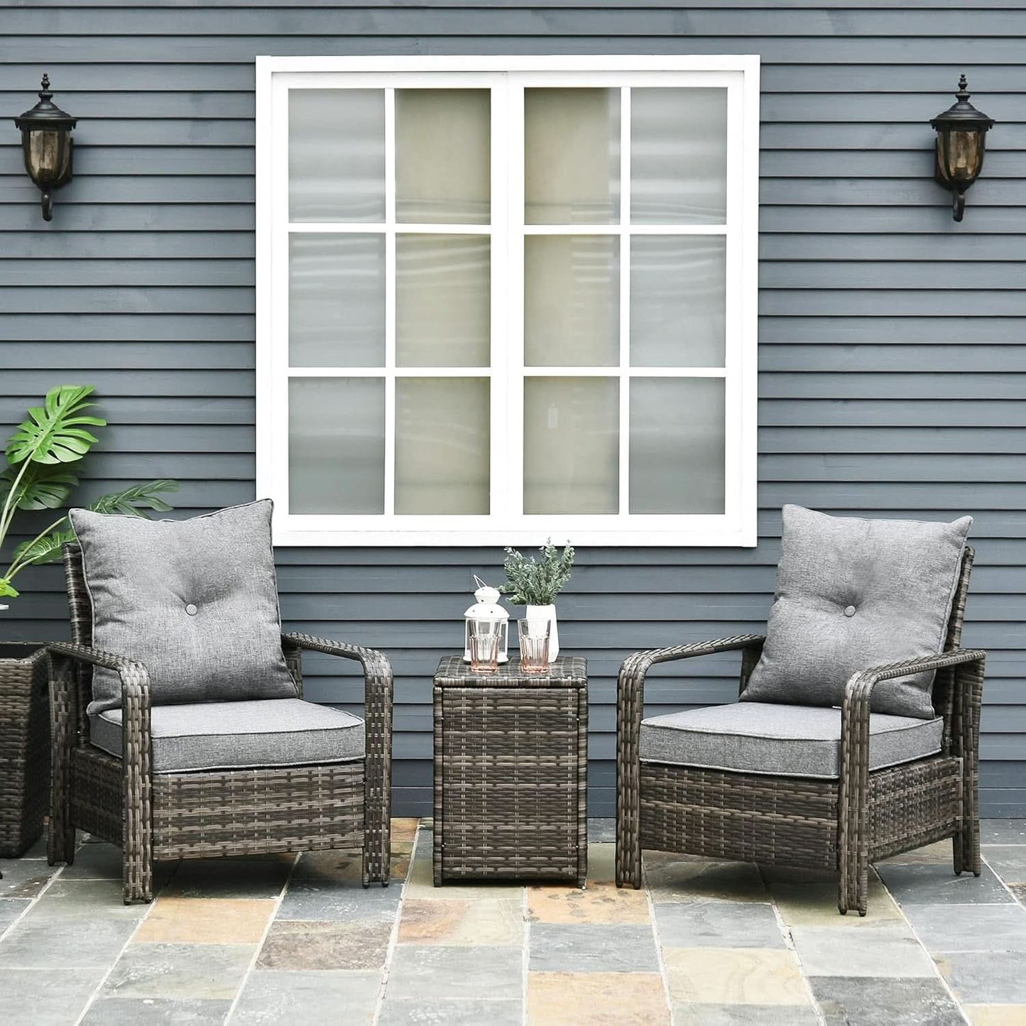 Three Piece Patio Furniture Set with Cushions and Table
