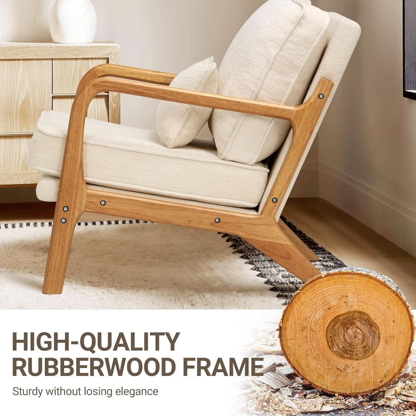 Beige Upholstered Accent Chairs With Lumbar Pillows