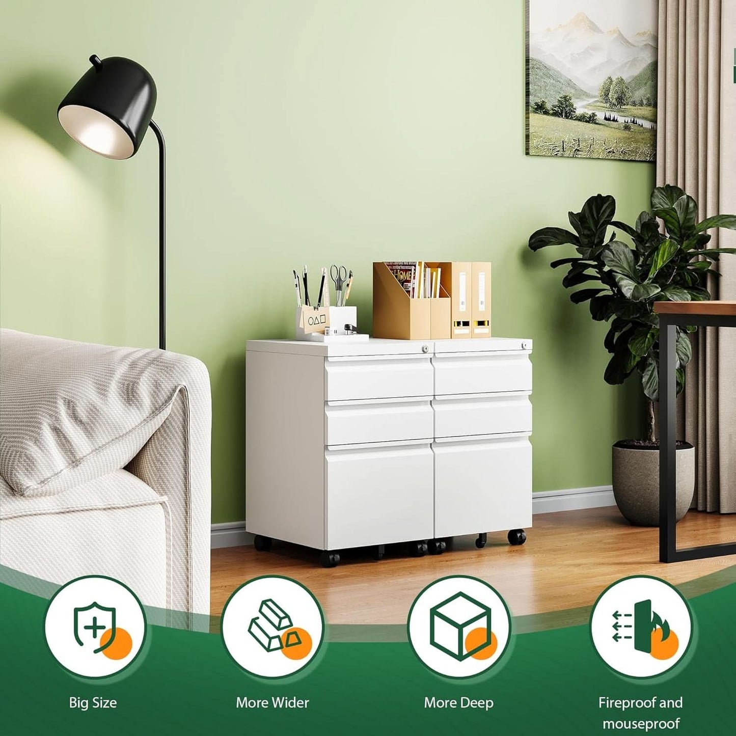 3 Drawer Mobile File Cabinet With Lock Under Desk Filing Cabinet For Home Office