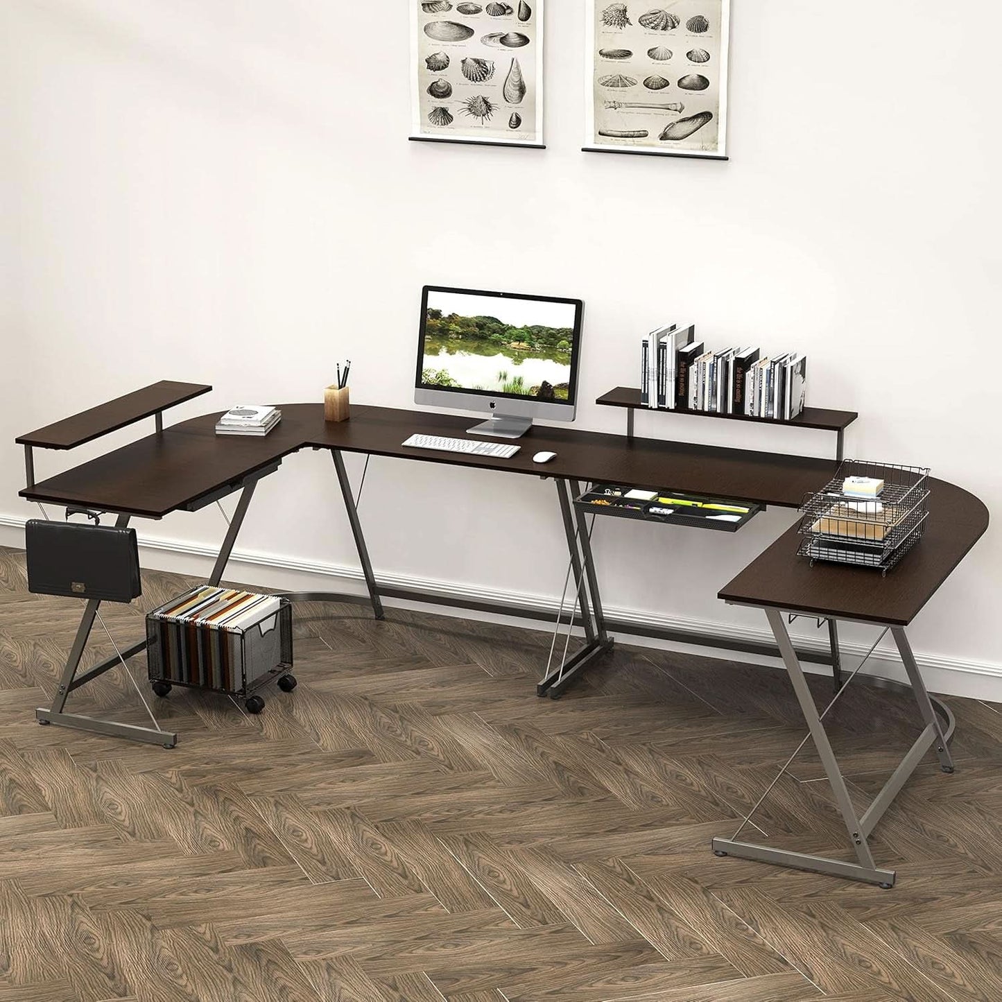 Vista L Shaped Desk With Removable Monitor Stand Espresso