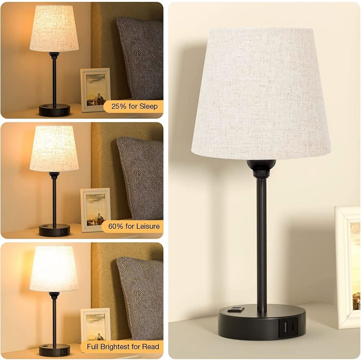 Set of 2 Mini Bedside Lamps With USB C And AC Outlets