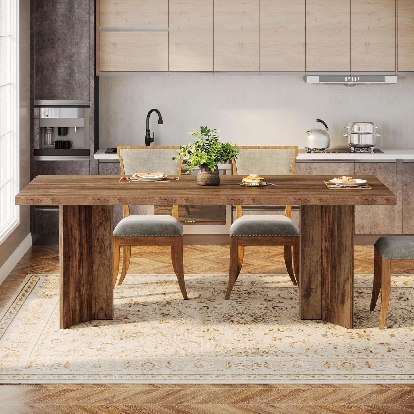 63 Inch Farmhouse Dining Table Vintage Brown Elegant