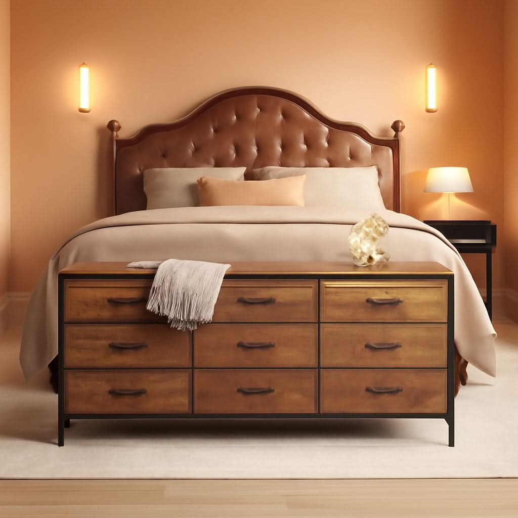 Rustic Brown 9 Drawer Dresser With TV Stand Media Console