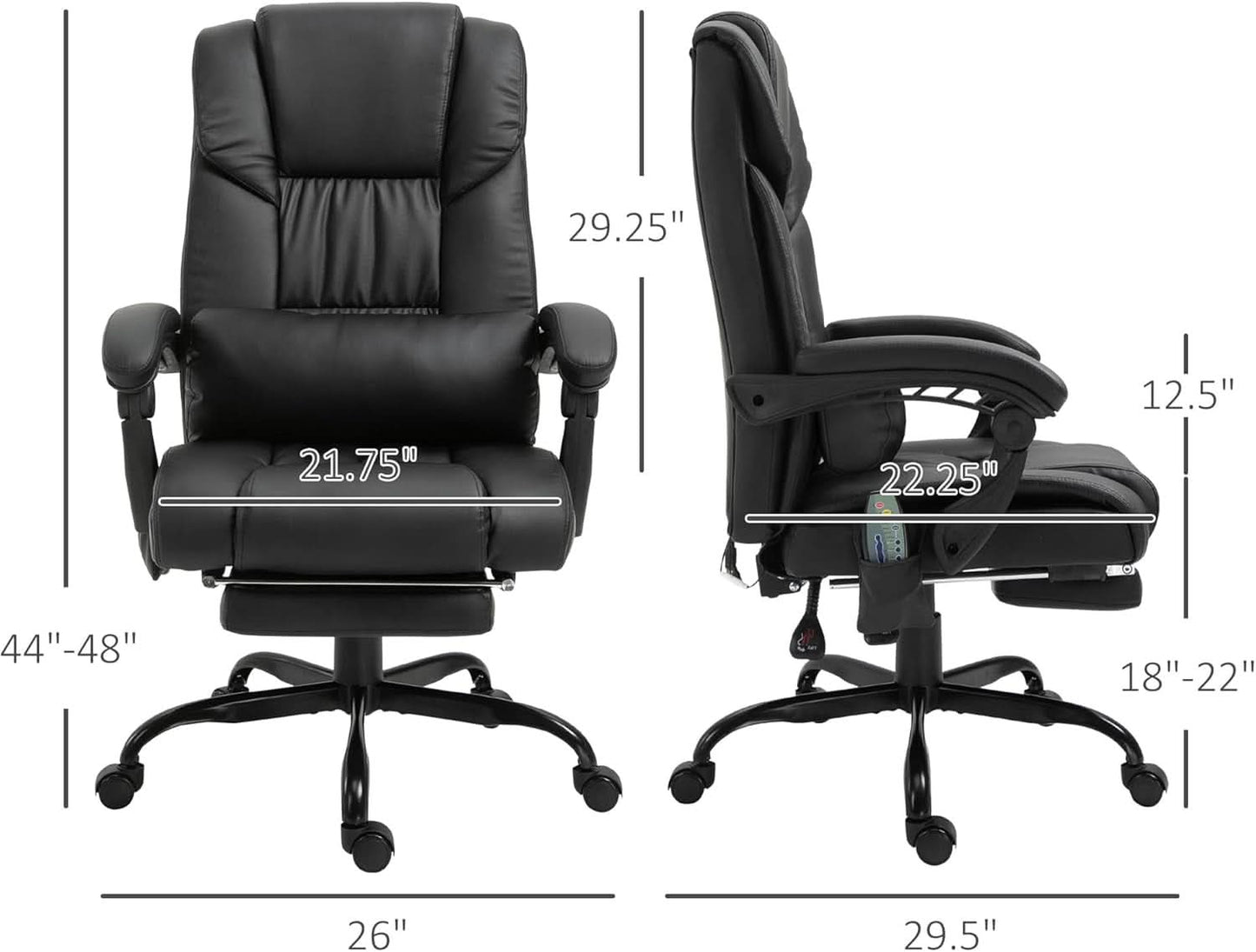 High Back Massage Office Chair With 6 Vibration Points And Footrest Black
