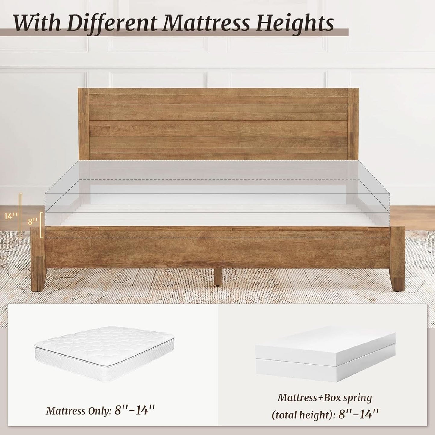 King Size Acacia Wood Platform Bed Frame With Headboard