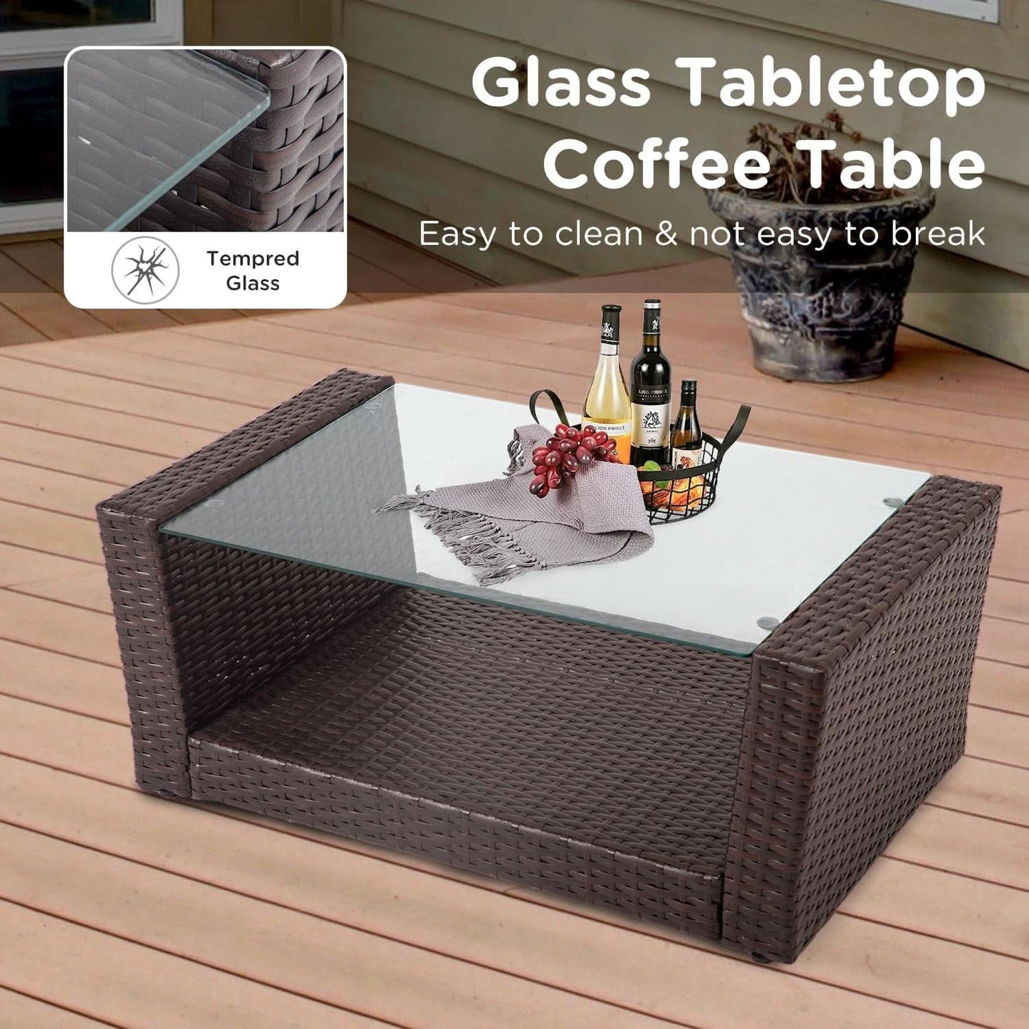 4 Piece Outdoor Patio Furniture Set Wicker Conversation