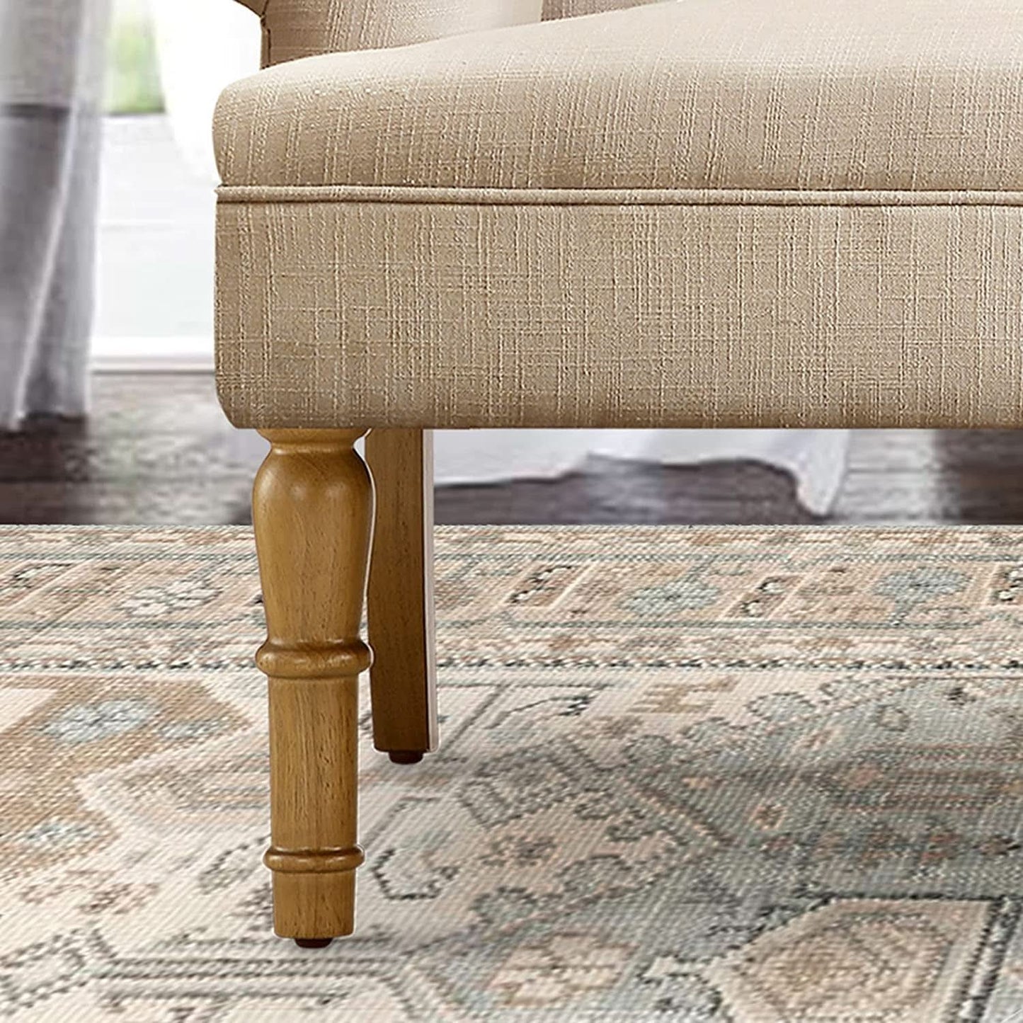 Warm Beige Tufted Loveseat Sofa Set With Rolled Arms And Linen Fabric