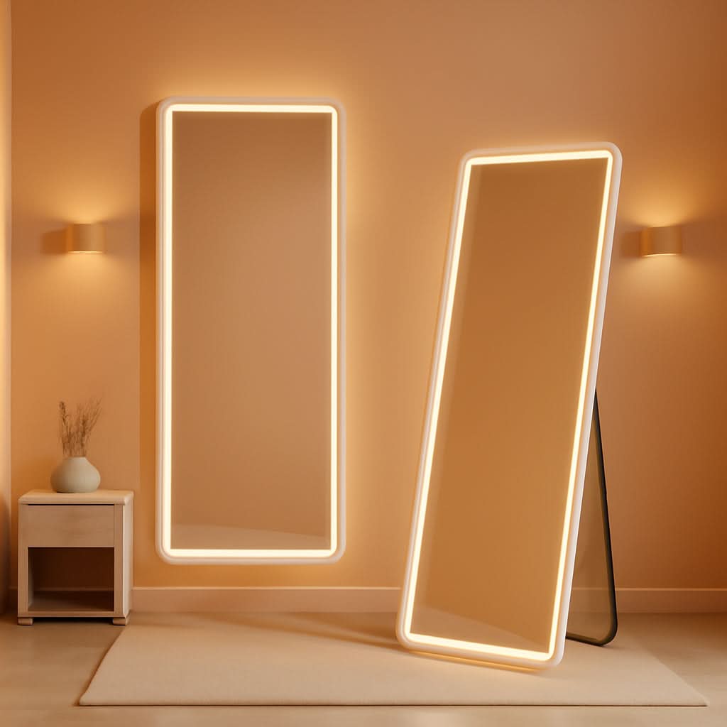 64 Inch Full Length Mirror With LED Lights Aluminum Frame 3 Color Temperatures
