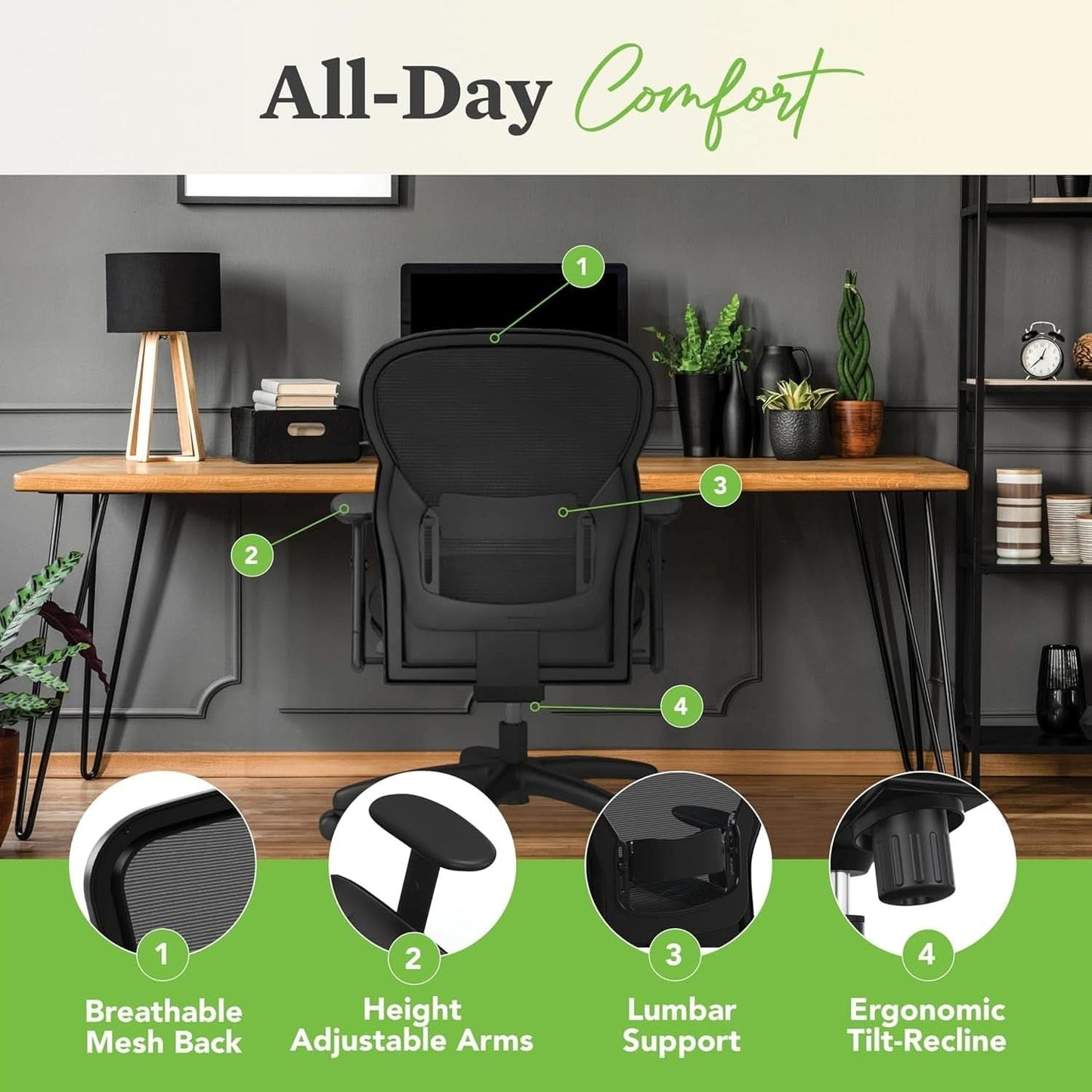 Wave High Back Ergonomic Office Chair Leather Seat