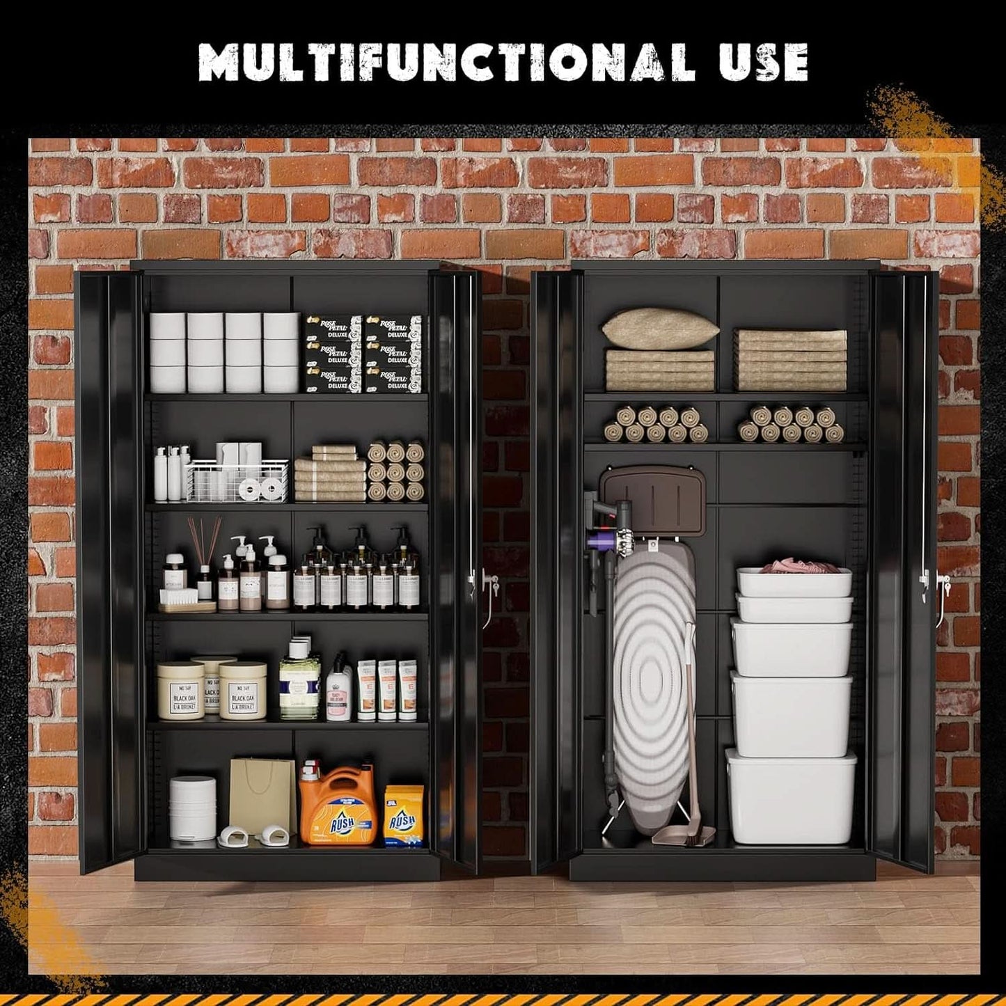 Black Locking Storage Cabinet With Shelves Heavy Duty