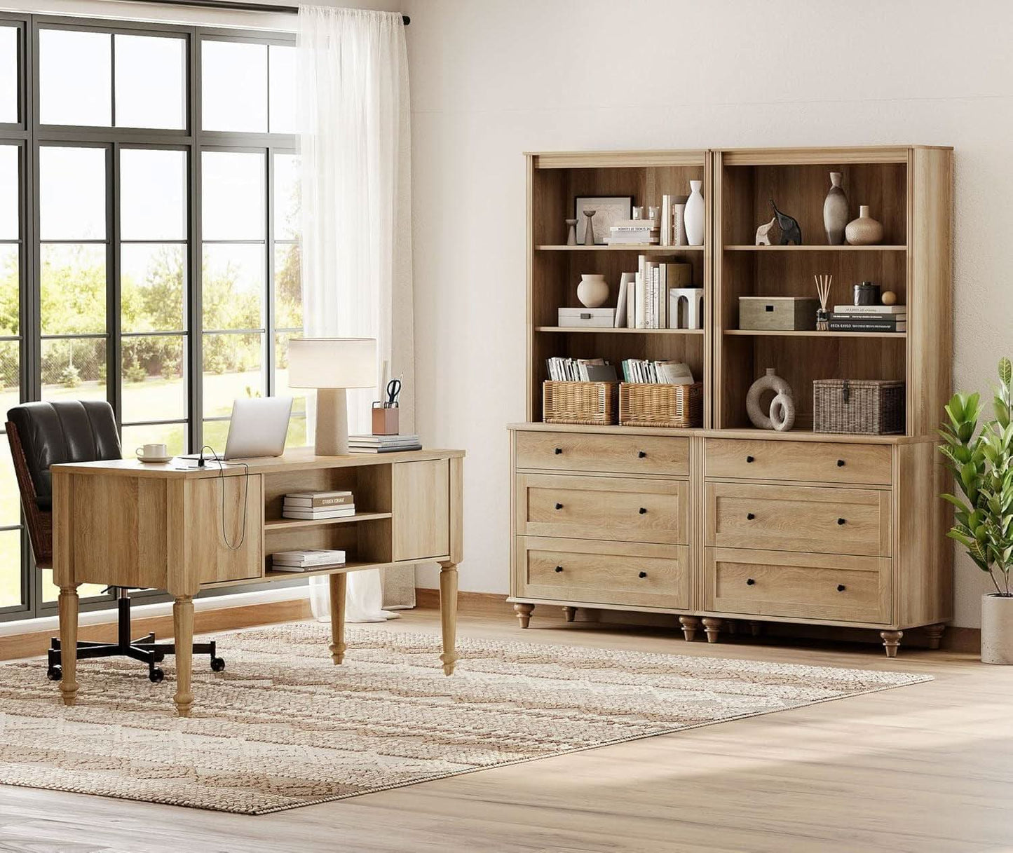 Oak Executive Workstation Set With Wireless Charging