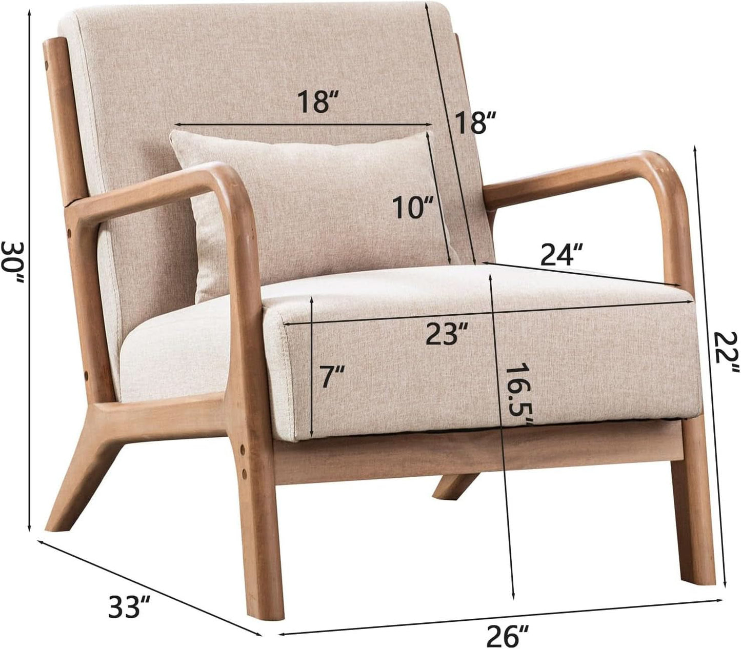 Beige Luxuriously Upholstered Mid Century Modern Chair