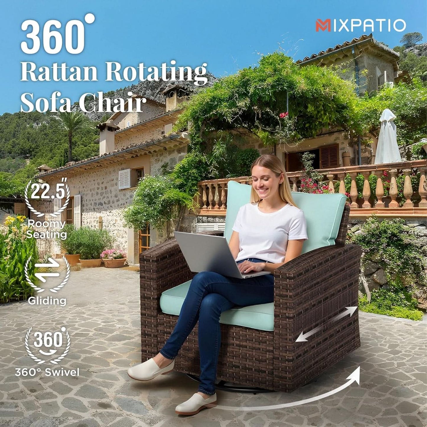 Swivel Glider Patio Furniture Set with Fire Pit