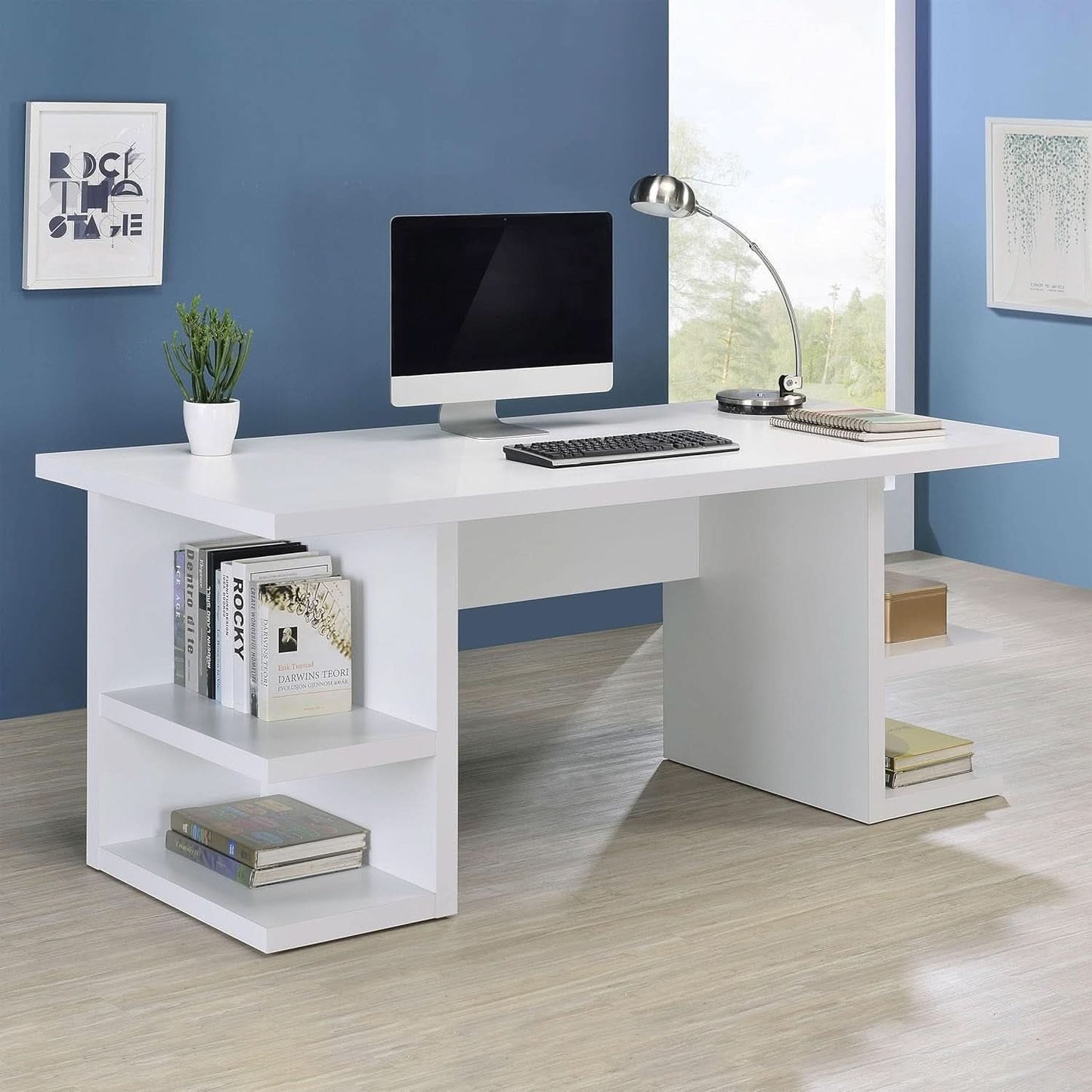 Alice 71 Inch White Modern Home Office Desk With 4 Shelves
