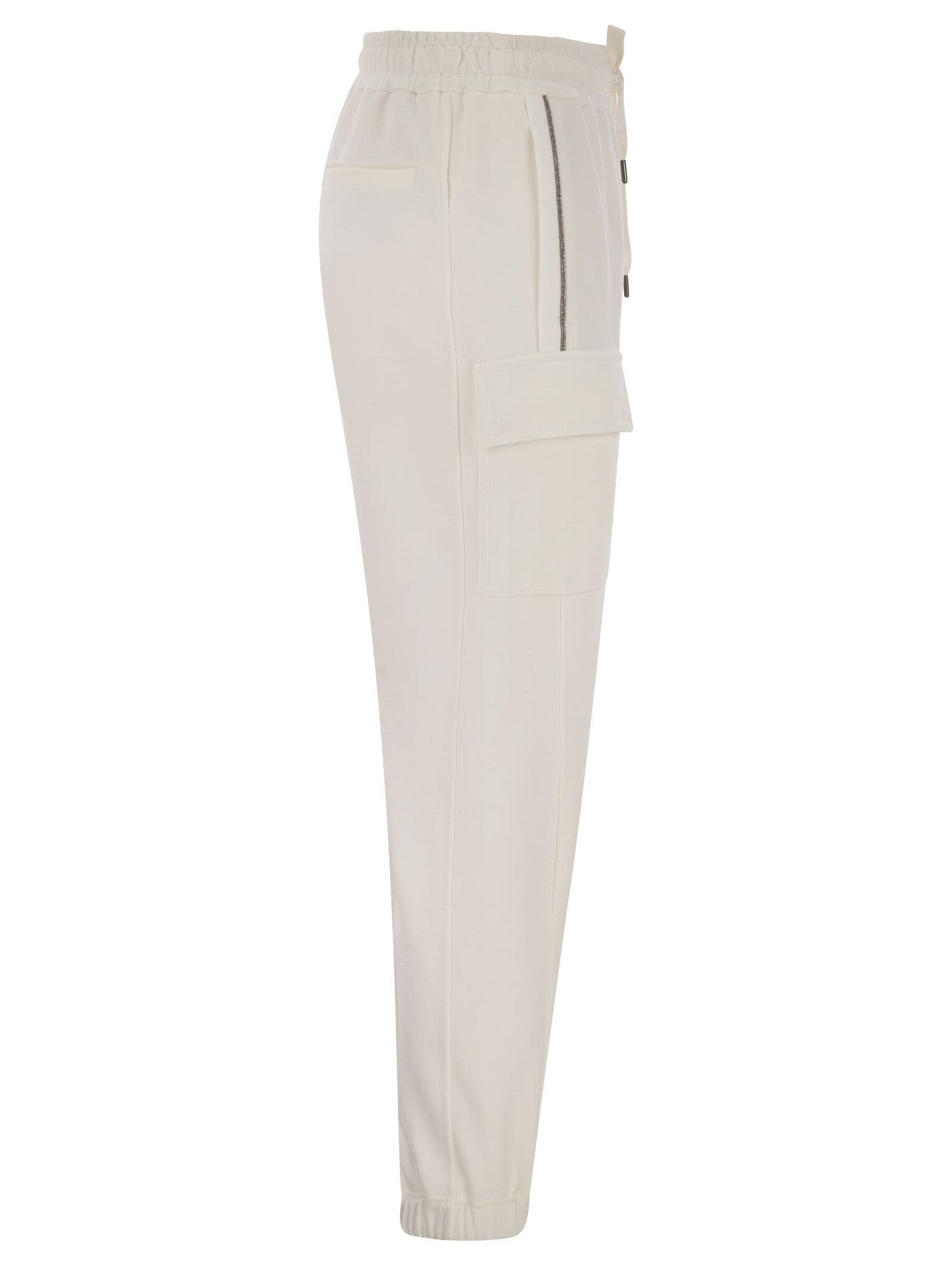 Brunello Cucinelli Women Smooth Cotton Fleece Cargo Pants With Monile