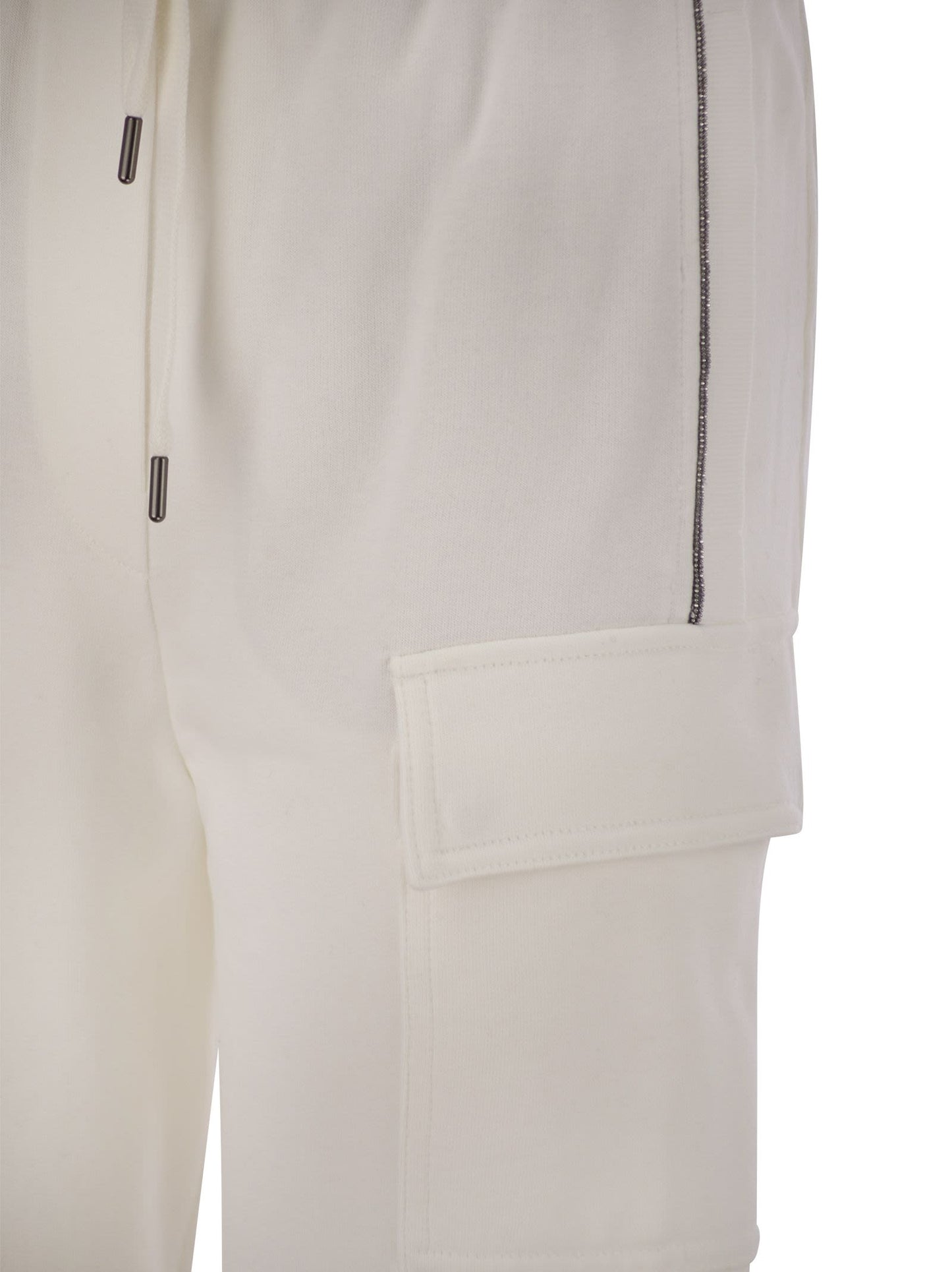 Brunello Cucinelli Women Smooth Cotton Fleece Cargo Pants With Monile
