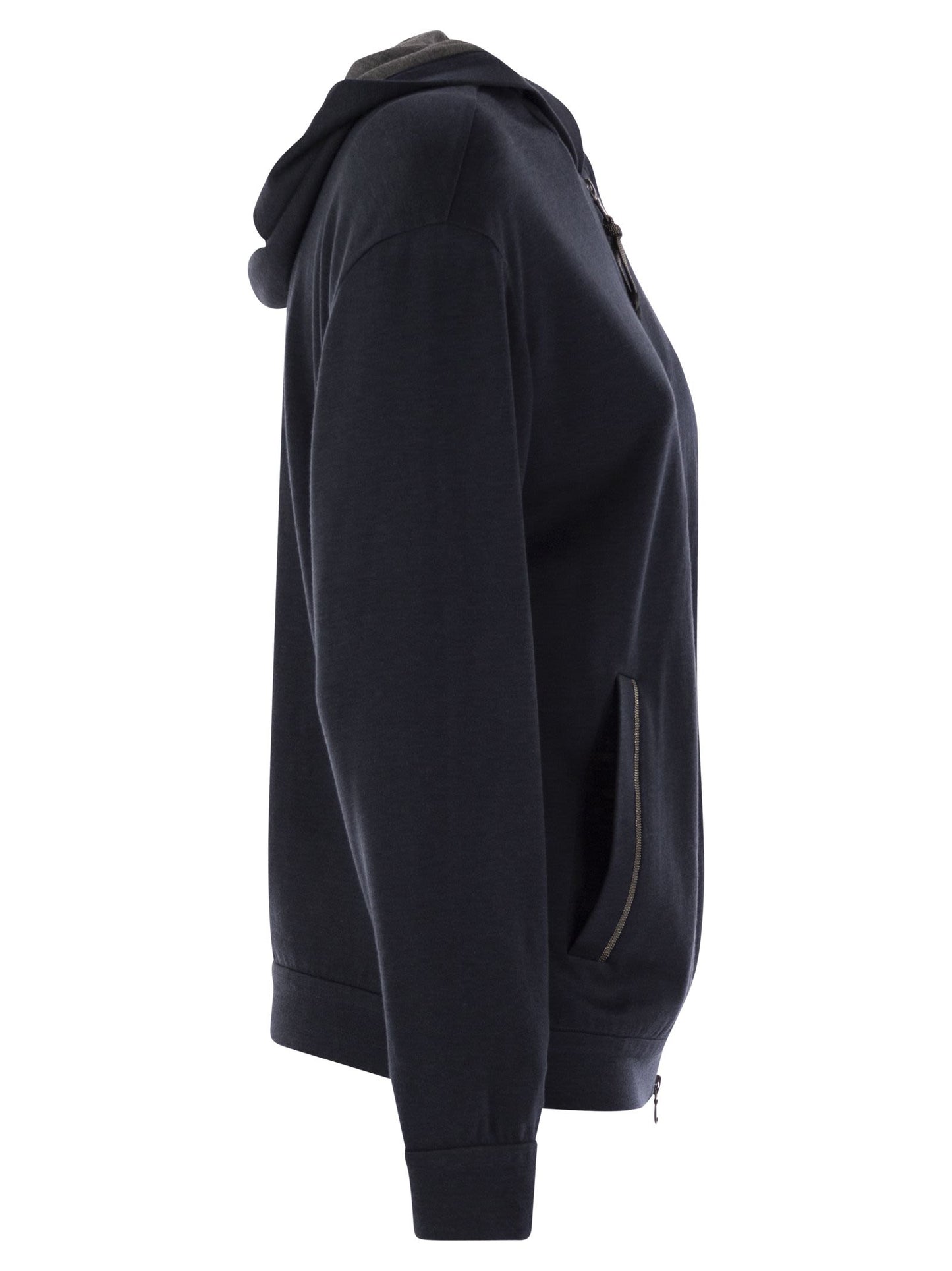 Brunello Cucinelli Women Cotton And Silk Interlock Hooded Topwear With Precious Stripe