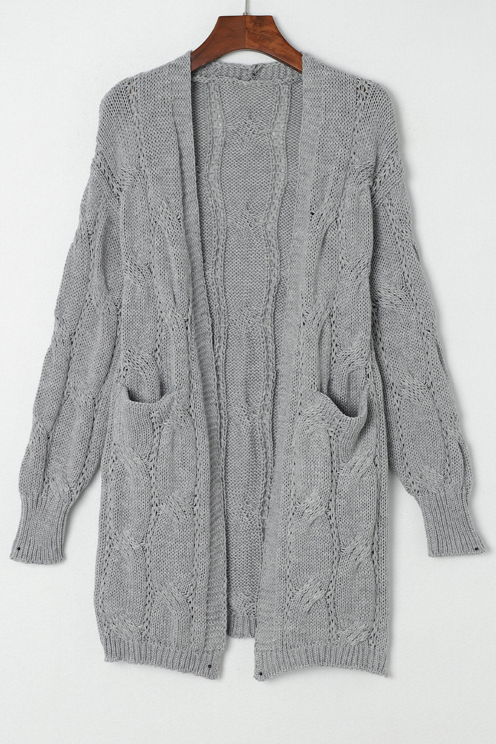 Lacey Ribbed Trim Eyelet Cable Knit Cardigan