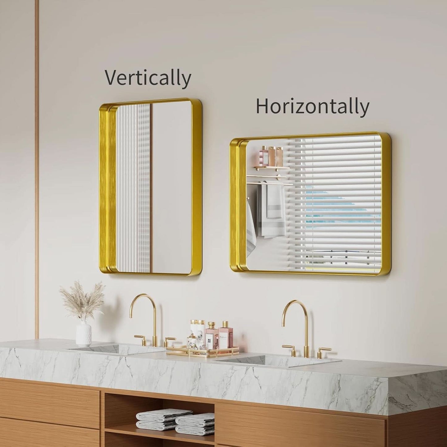 Bathroom Mirror 22x30 Inch Wall Mounted Gold Frame Tempered
