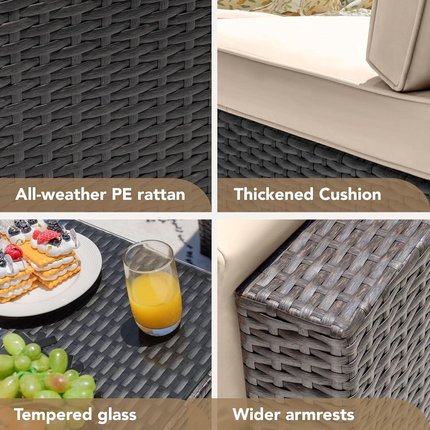 Six Piece Outdoor Rattan Sectional Sofa Set with Cushions