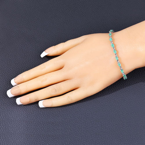 3.08 Carat Genuine Emerald .925 Sterling Silver Bracelet