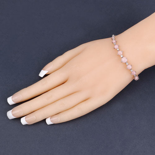 5.50 Carat Genuine Pink Opal and White Topaz .925 Sterling Silver Bracelet