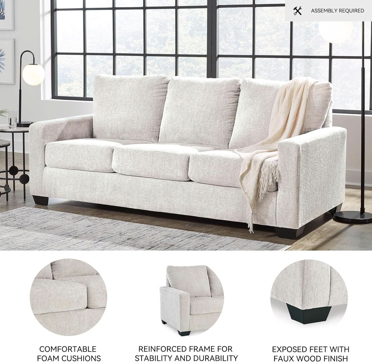 White Queen Upholstered Sleeper Sofa With Gel Memory Foam