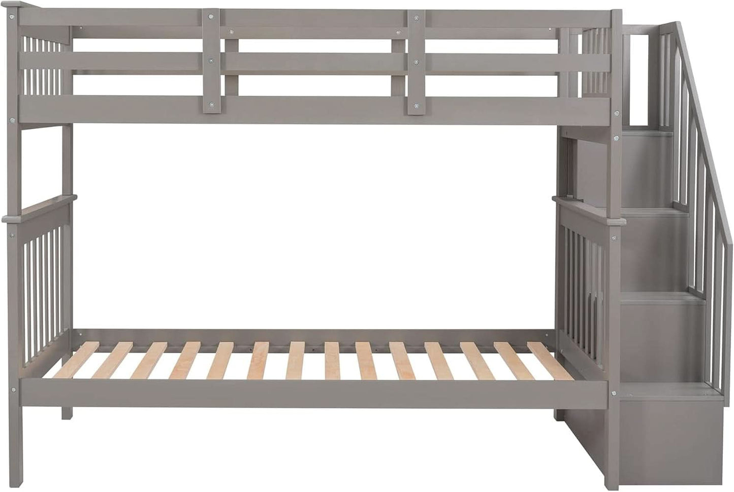 Twin Over Twin Bunk Beds With Stairs Grey For Kids Dorm