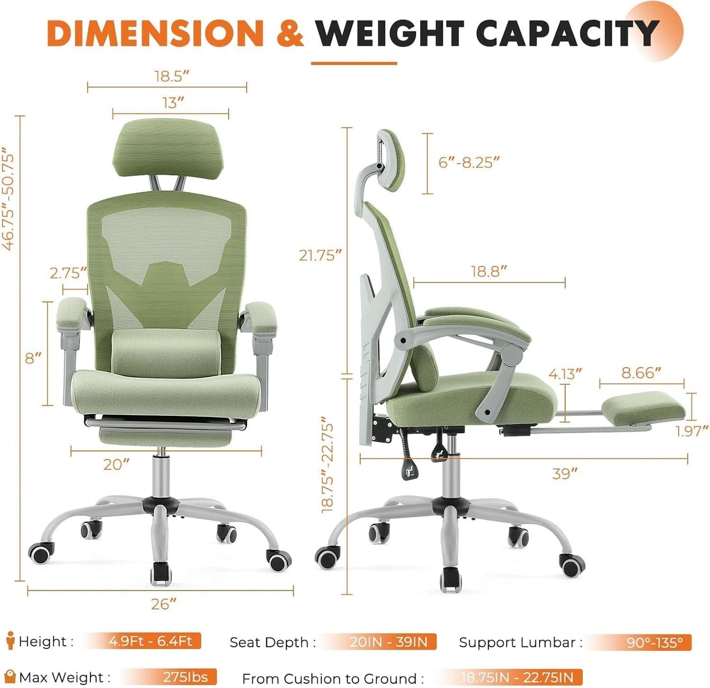 Green Ergonomic High Back Mesh Office Chair Lumbar Support