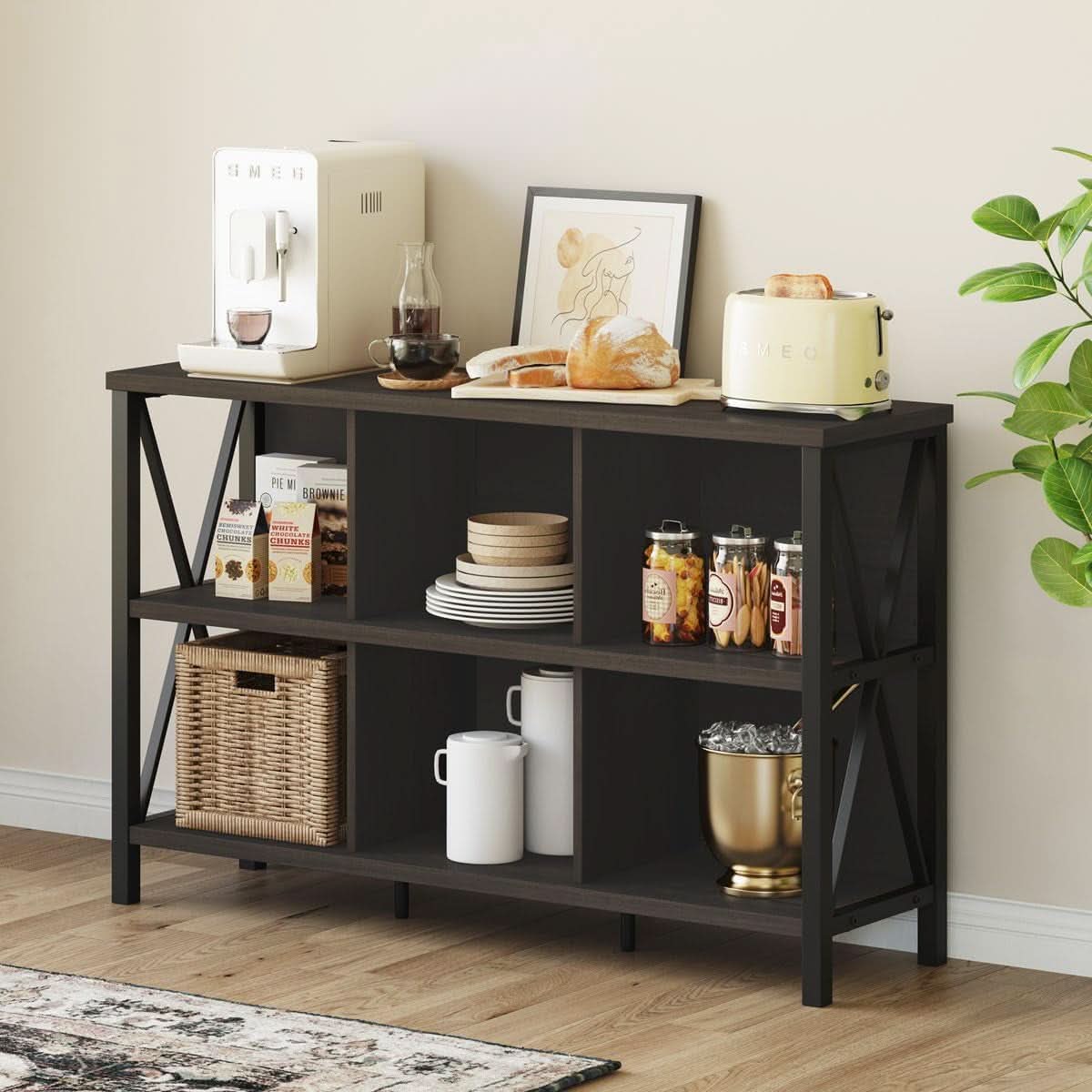 6 Cube Storage Organizer Bookcase Walnut Brown Living Room