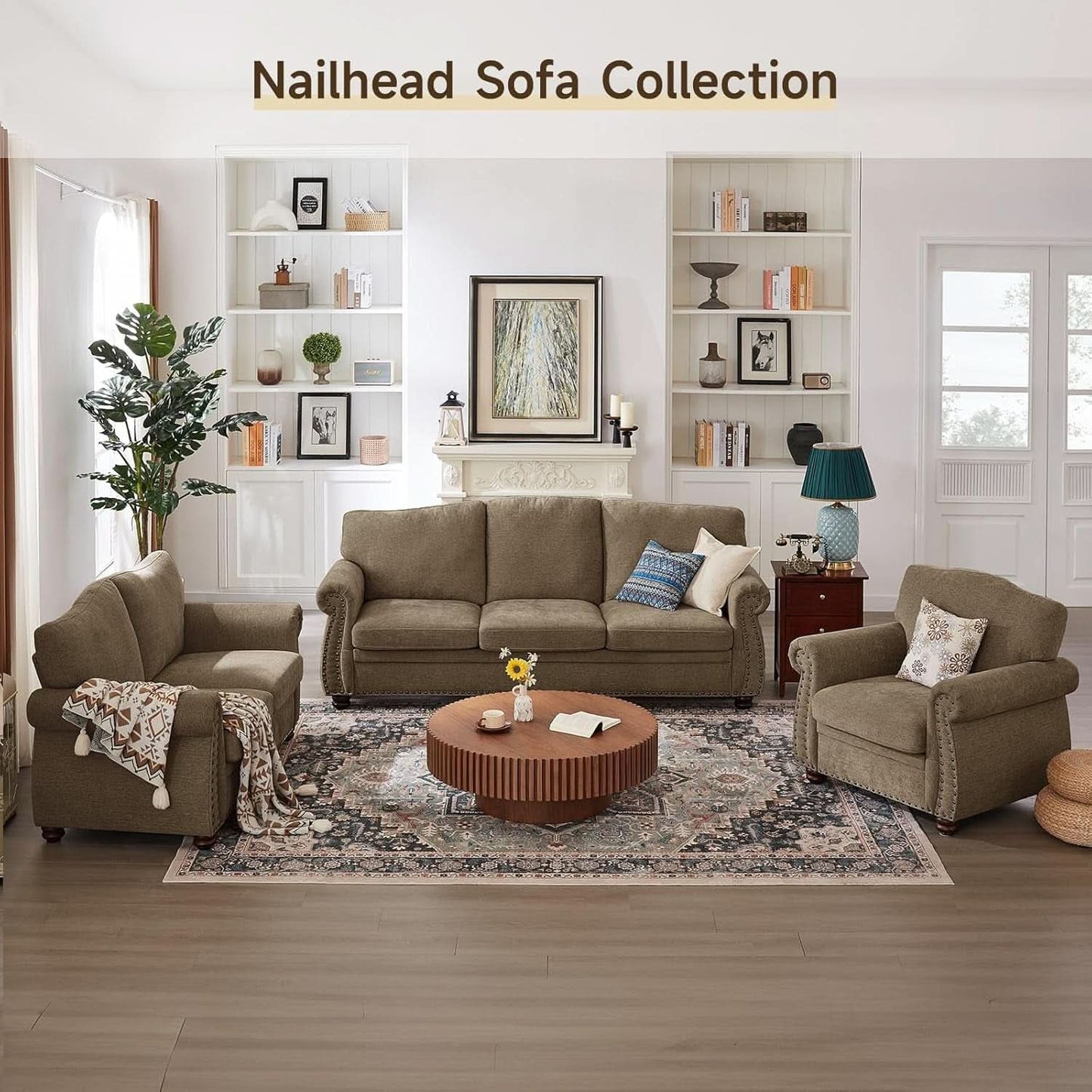 Brown Nailhead Trim Armchair For Living Room Decor